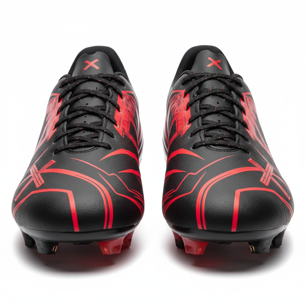 Botas de fútbol negro y rojo - vista frontal